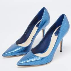 Pre Owned Dior Blue Patent Cherie Pointed Toe Pumps Size 39