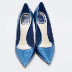 Pre Owned Dior Blue Patent Cherie Pointed Toe Pumps Size 39
