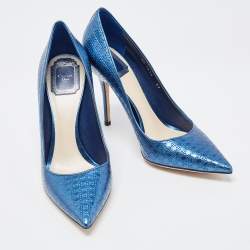 Pre Owned Dior Blue Patent Cherie Pointed Toe Pumps Size 39