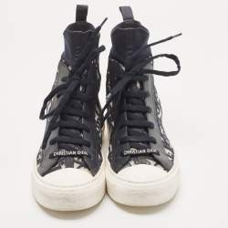 Pre Owned Dior Navy Blue Knit Fabric and Leather Walk'n'Dior High Top Sneakers Size 37.5