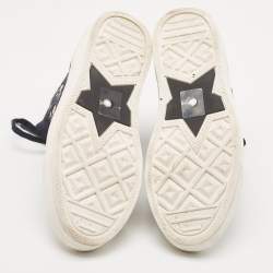 Pre Owned Dior Navy Blue Knit Fabric and Leather Walk'n'Dior High Top Sneakers Size 37.5