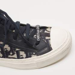 Pre Owned Dior Navy Blue Knit Fabric and Leather Walk'n'Dior High Top Sneakers Size 37.5