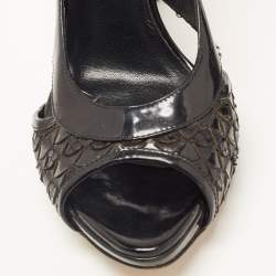 Pre Owned Dior Black Patent Leather Cut Out Open Toe Pumps Size 39.5