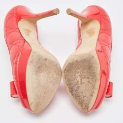 Dior Red Cannage Leather Bow Peep Toe Platform Pumps Size 37