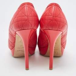 Dior Red Cannage Leather Bow Peep Toe Platform Pumps Size 37