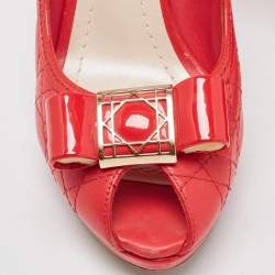 Dior Red Cannage Leather Bow Peep Toe Platform Pumps Size 37