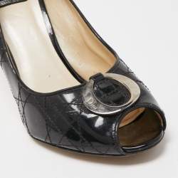 Pre Owned Dior Black Cannage Patent Leather Peep Toe Pumps Size 39.5