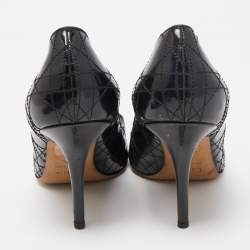 Pre Owned Dior Black Cannage Patent Leather Peep Toe Pumps Size 39.5