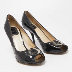 Pre Owned Dior Black Cannage Patent Leather Peep Toe Pumps Size 39.5