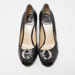 Pre Owned Dior Black Cannage Patent Leather Peep Toe Pumps Size 39.5