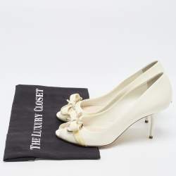 Dior Cream Patent Peep Toe Bow Pumps Size 37