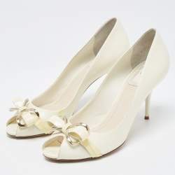 Dior Cream Patent Peep Toe Bow Pumps Size 37