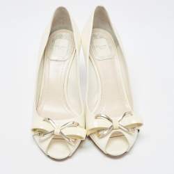 Dior Cream Patent Peep Toe Bow Pumps Size 37