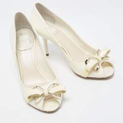 Dior Cream Patent Peep Toe Bow Pumps Size 37