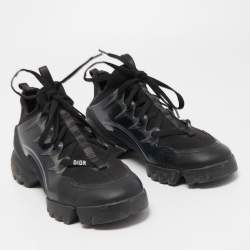 Pre Owned Dior Black Leather and Neoprene D-Connect Sneakers Size 39