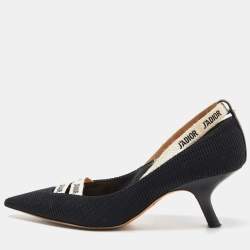 Dior J'adior Black Canvas Ribbon Pointed Toe Pumps Size 38.5