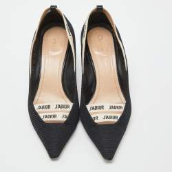 Dior J'adior Black Canvas Ribbon Pointed Toe Pumps Size 38.5