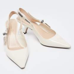 Pre Owned Dior White Patent Leather J'adior Slingback Pumps Size 37.5