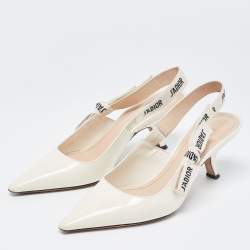 Pre Owned Dior White Patent Leather J'adior Slingback Pumps Size 37.5
