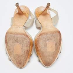 Dior  Grey Leather Slingback Open Toe Sandals Size 37.5