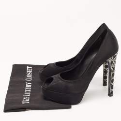 Pre Owned Dior Black Satin Miss Dior Peep Toe Pumps Size 38.5