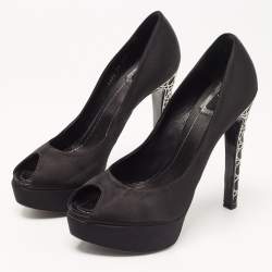 Pre Owned Dior Black Satin Miss Dior Peep Toe Pumps Size 38.5