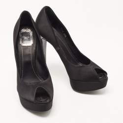 Pre Owned Dior Black Satin Miss Dior Peep Toe Pumps Size 38.5