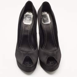 Pre Owned Dior Black Satin Miss Dior Peep Toe Pumps Size 38.5