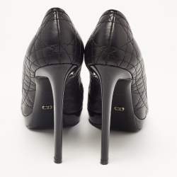 Pre Owned Dior Black Cannage Leather Bow Peep Toe Platform Pumps Size 40