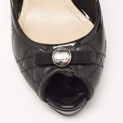Pre Owned Dior Black Cannage Leather Bow Peep Toe Platform Pumps Size 40