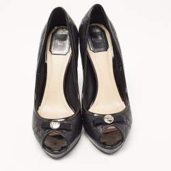 Pre Owned Dior Black Cannage Leather Bow Peep Toe Platform Pumps Size 40
