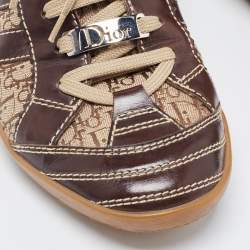 Pre Owned Dior Brown Canvas And Leather Low Top Sneakers Size 37.5