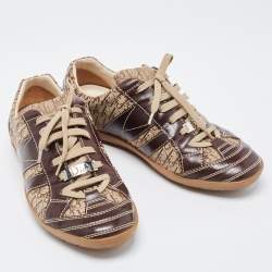 Pre Owned Dior Brown Canvas And Leather Low Top Sneakers Size 37.5