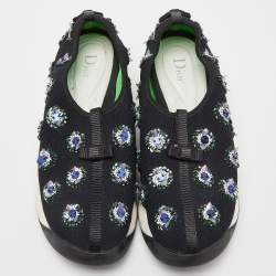 Dior Black Mesh Fusion Floral Embellished Slip On Sneakers Size 39.5