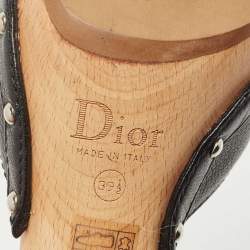 Dior Black Leather Lock Charm Wooden Clogs Size 39.5