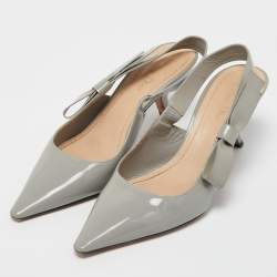 Pre Owned Dior Grey Patent Leather J'adior Slingback Pumps Size 39