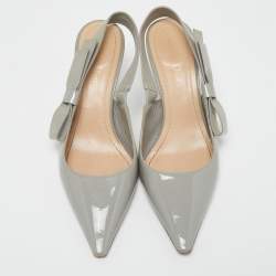 Pre Owned Dior Grey Patent Leather J'adior Slingback Pumps Size 39