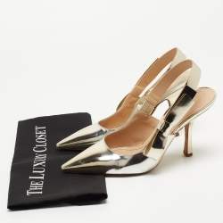 Pre Owned Dior Gold Foil Leather Jadior Slingback Pumps Size 38