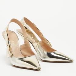 Pre Owned Dior Gold Foil Leather Jadior Slingback Pumps Size 38