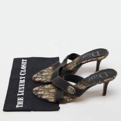 Dior Navy Blue Leather Cross Strap Slide Sandals Size 39