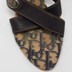 Dior Navy Blue Leather Cross Strap Slide Sandals Size 39