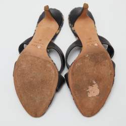Dior Navy Blue Leather Cross Strap Slide Sandals Size 39