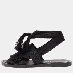 Dior Black Knit Fabric Ankle Wrap Sandals Size 38.5