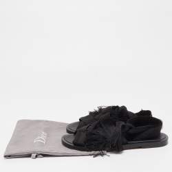 Dior Black Knit Fabric Ankle Wrap Sandals Size 38.5