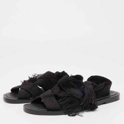 Dior Black Knit Fabric Ankle Wrap Sandals Size 38.5