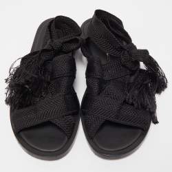 Dior Black Knit Fabric Ankle Wrap Sandals Size 38.5