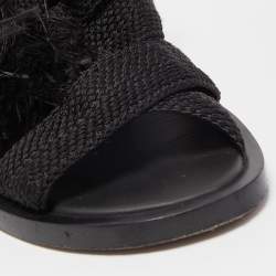 Dior Black Knit Fabric Ankle Wrap Sandals Size 38.5