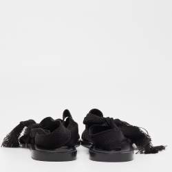 Dior Black Knit Fabric Ankle Wrap Sandals Size 38.5