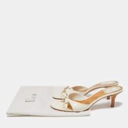 Dior Cream Patent Leather Bow Slides Size 37