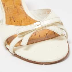 Dior Cream Patent Leather Bow Slides Size 37